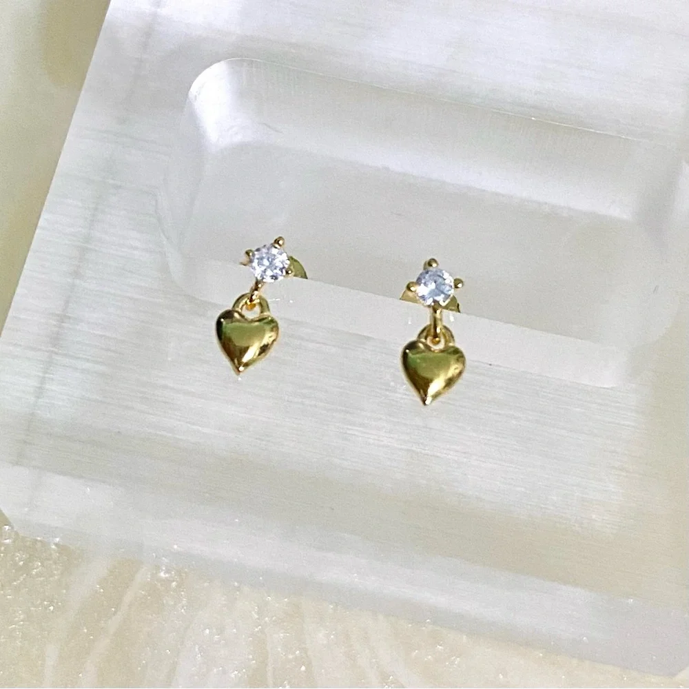 Gold Heart S925 Drop Earrings